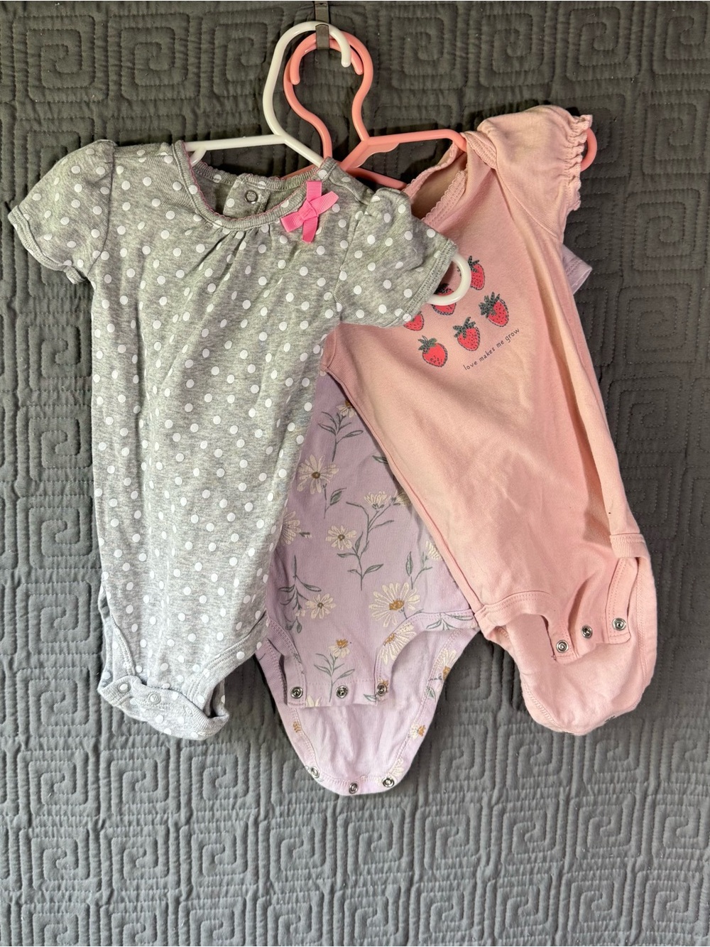 Lot Of 3 Carters Bodysuit Baby Girl 12 Months Button Short Sleeve